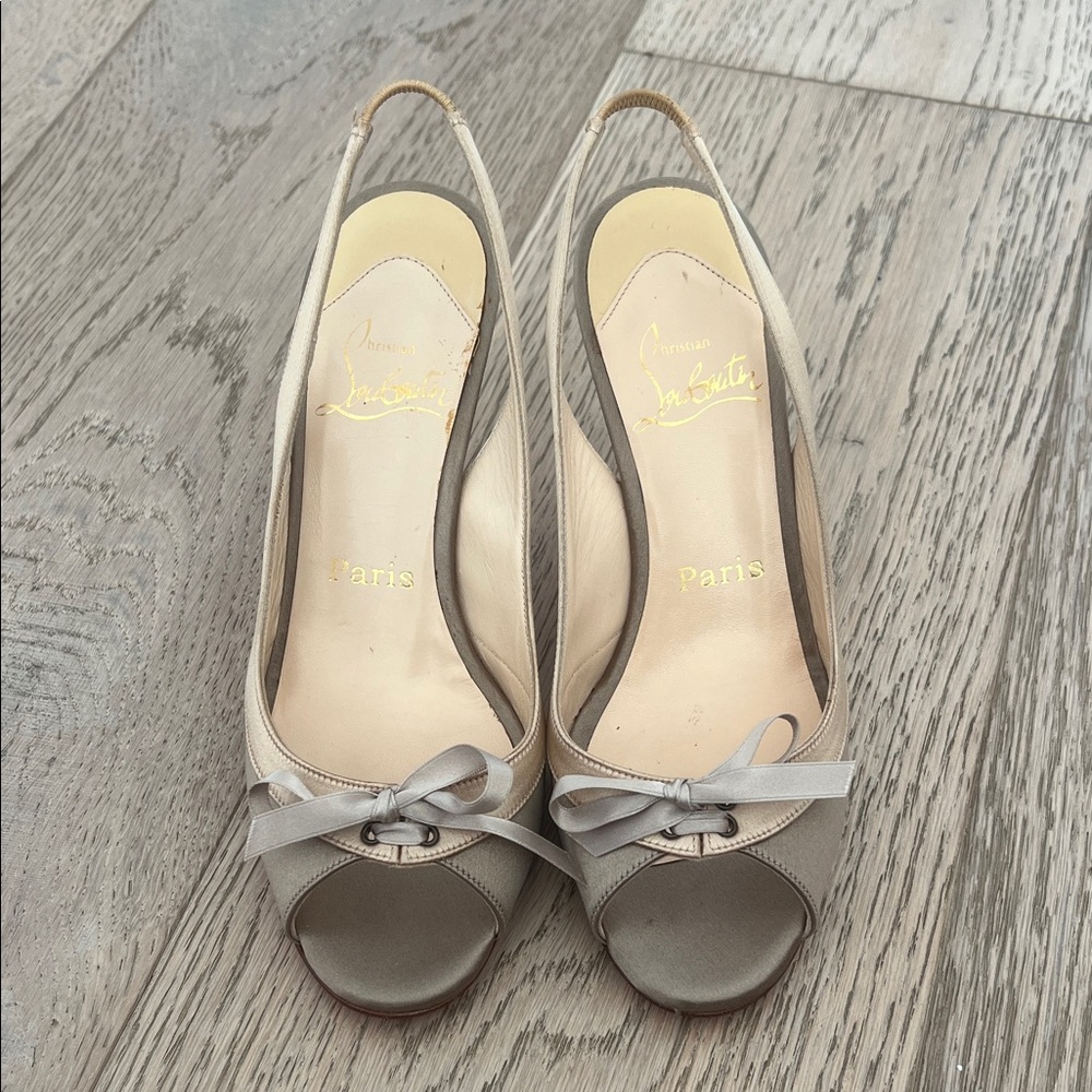 Christian Louboutin Beige Slingback Heels with Bow